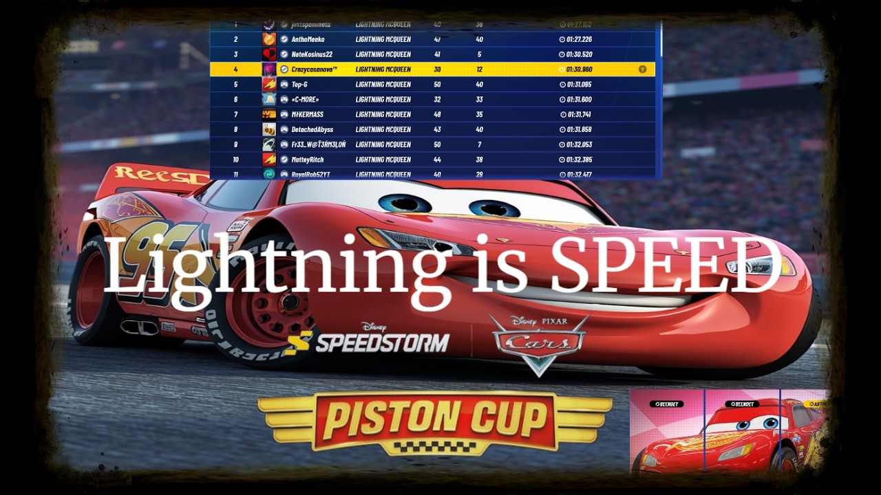 #disneyspeedstorm | I AM SPEED! ⚡ Current World Rank #4 with Level 30 Lightning McQueen!  01:30.960