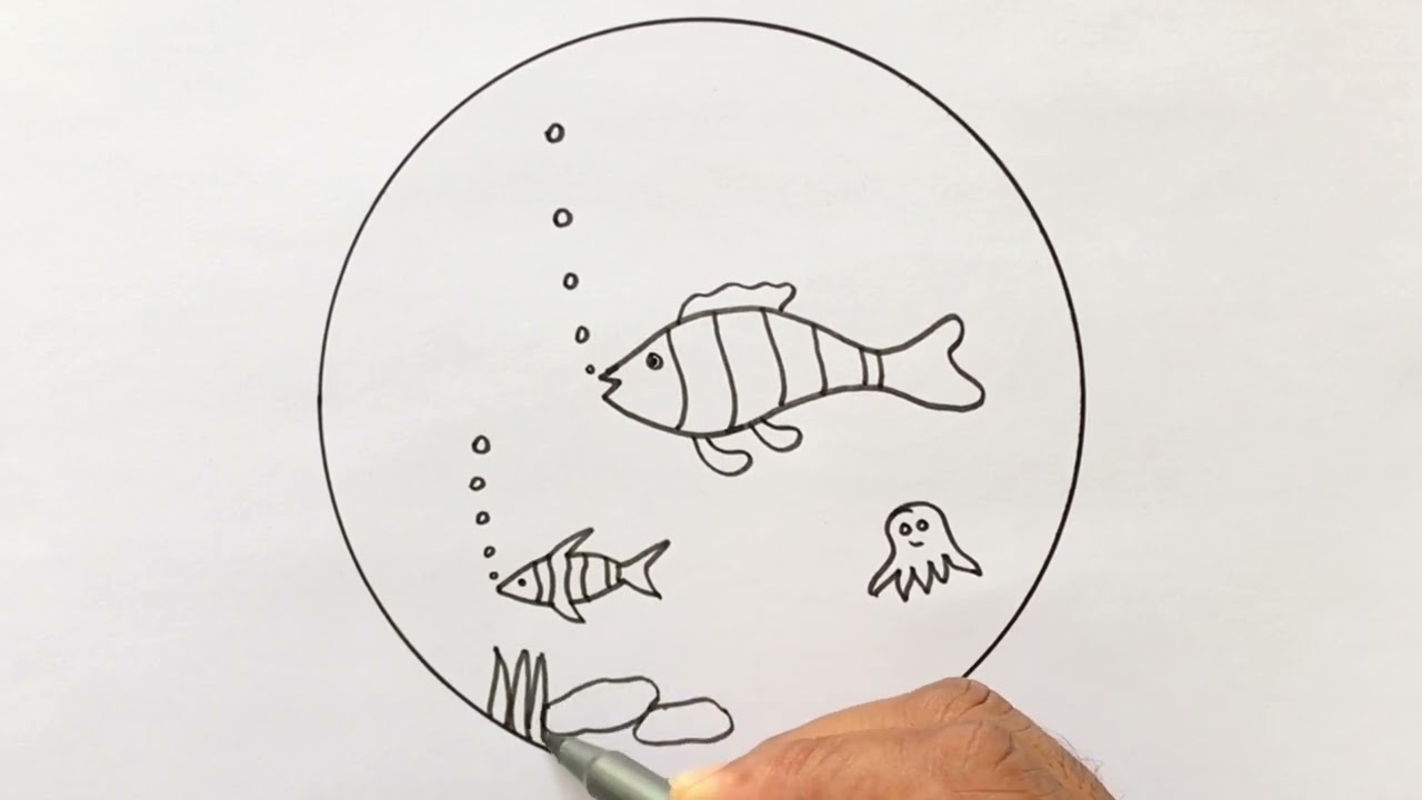 How to Draw an Underwater Scenery | Fishes Drawing