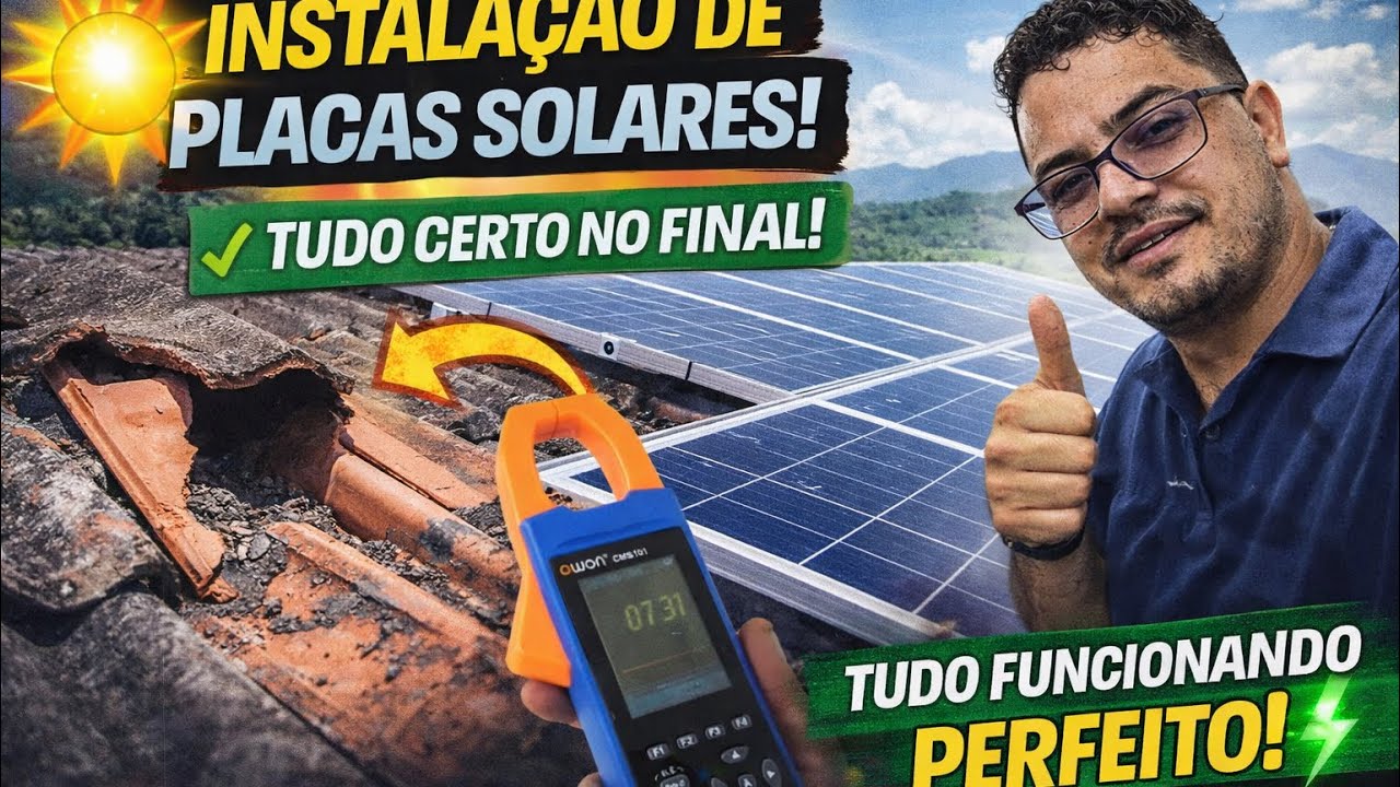 Instalação de 4 Placas Solares no Telhado | Quebramos 2 Telhas, Mas Deu Tudo Certo!