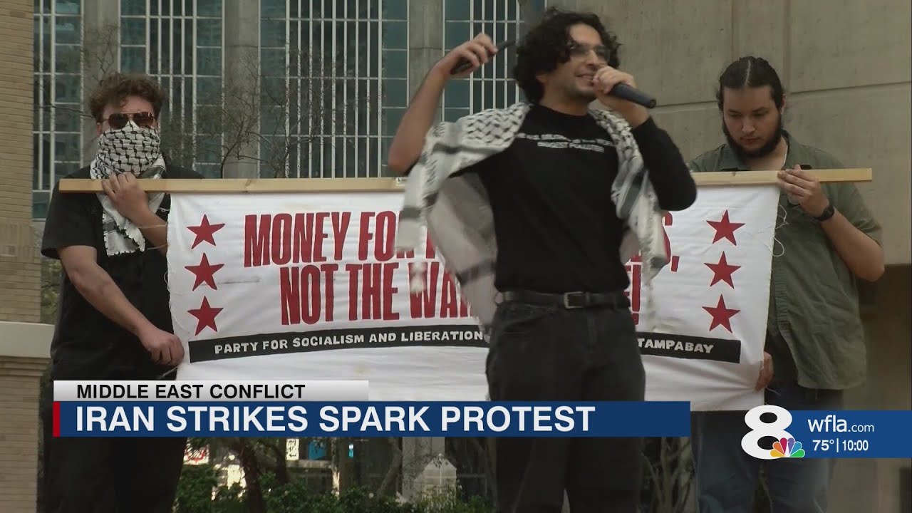 Protests and celebrations pack downtown Tampa following airstrikes on Iran