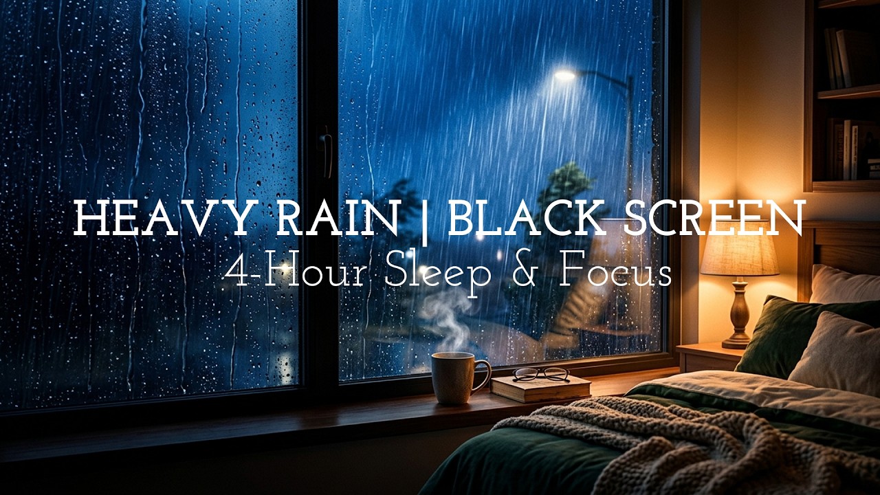 Heavy Rain Sounds for Deep Sleep & Stress Relief (4 Hours, Black Screen)