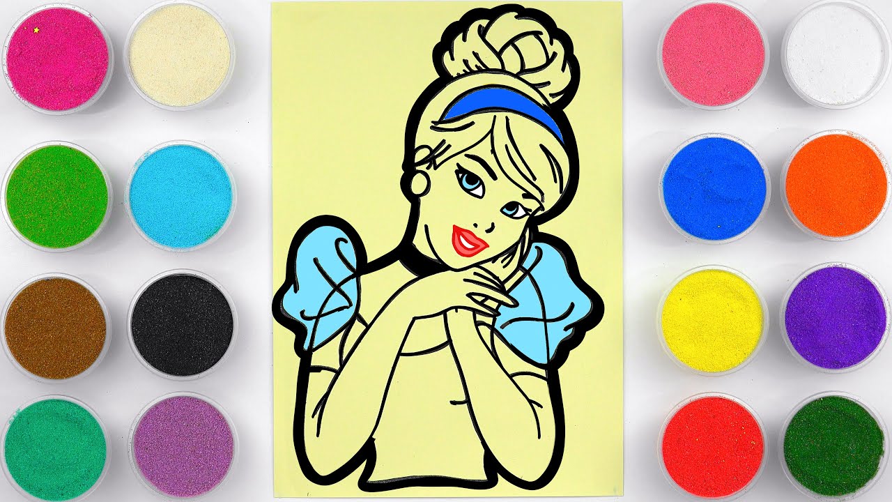 Sand painting and coloring princess cinderella