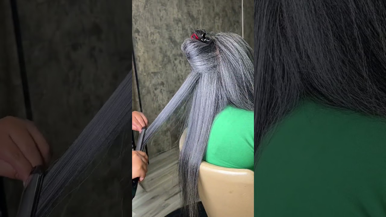 Who says grey hair cannot be Healthy?Watch me get grey silk press!#greyhair #grayhairtransition