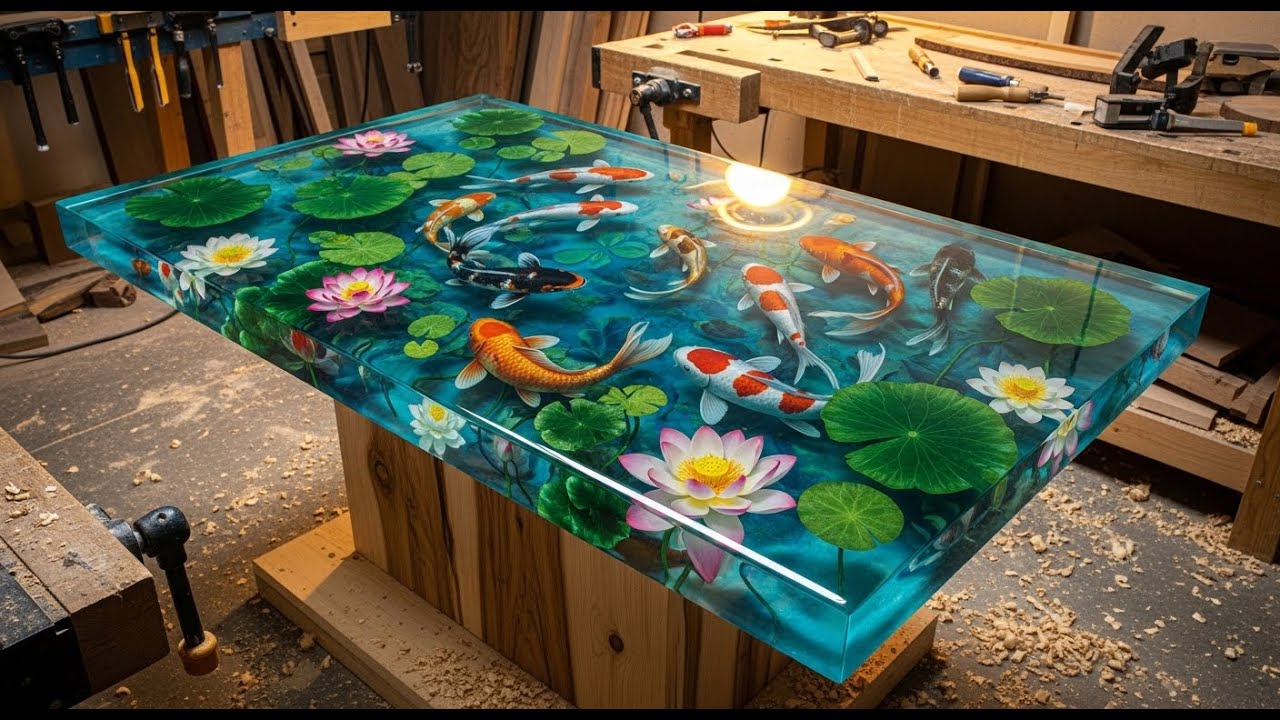 The Process of Making Thousands of Dollar Koi Fish Epoxy Tabletops!