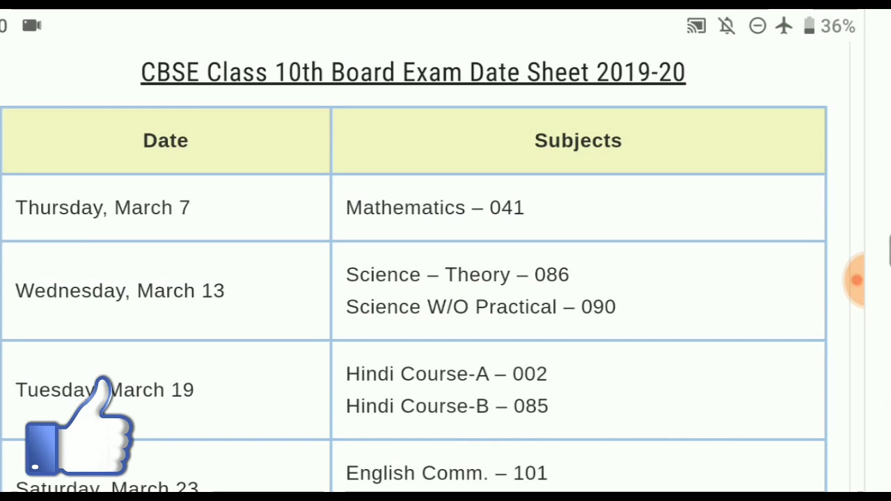 CBSE Board exam 2020 Datesheet class 10 | Updated