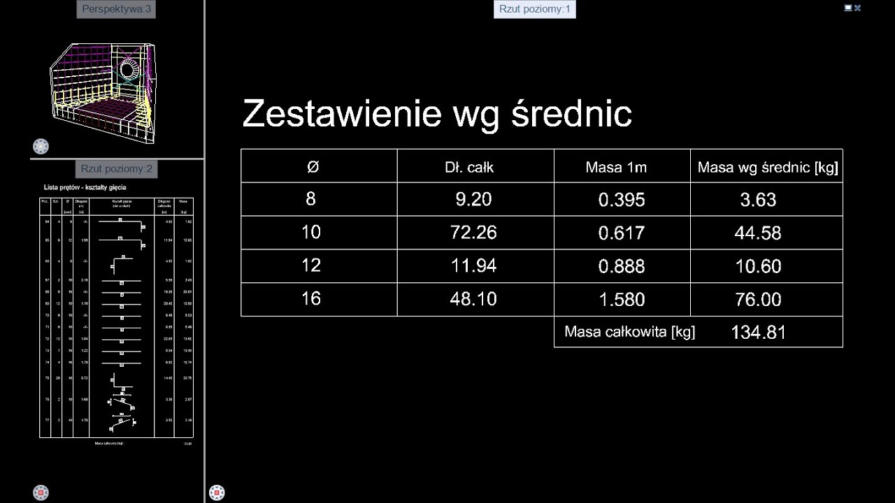 Allplan - Legenda - zestawienie po średnicy