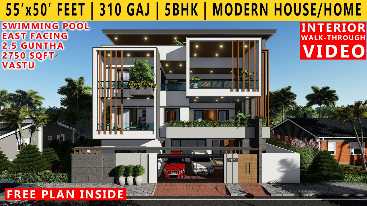 55' x 50' FEET DUPLEX HOUSE PLAN | 5BHK BUNGALOW  | 310 GAJ | 2.5 GUNTHA | 2750 SQFT HOUSE PLAN