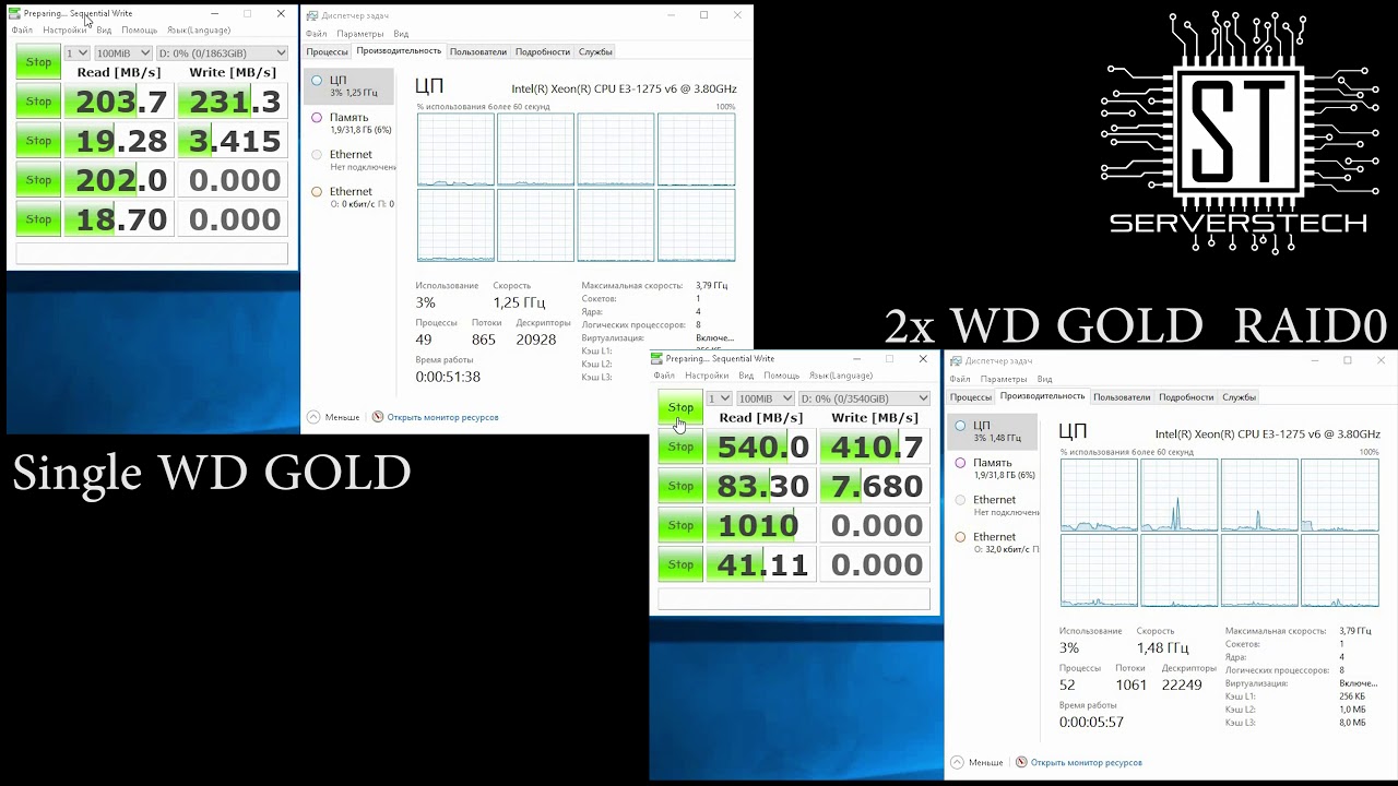 WD Gold 2TB (WD2005FBYZ): Single vs RAID0