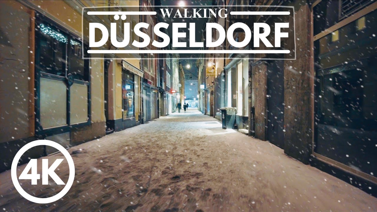 [4K] Winter Snow Walk in D&uuml;sseldorf Germany 2021 - Snowy Evening Ghost Town
