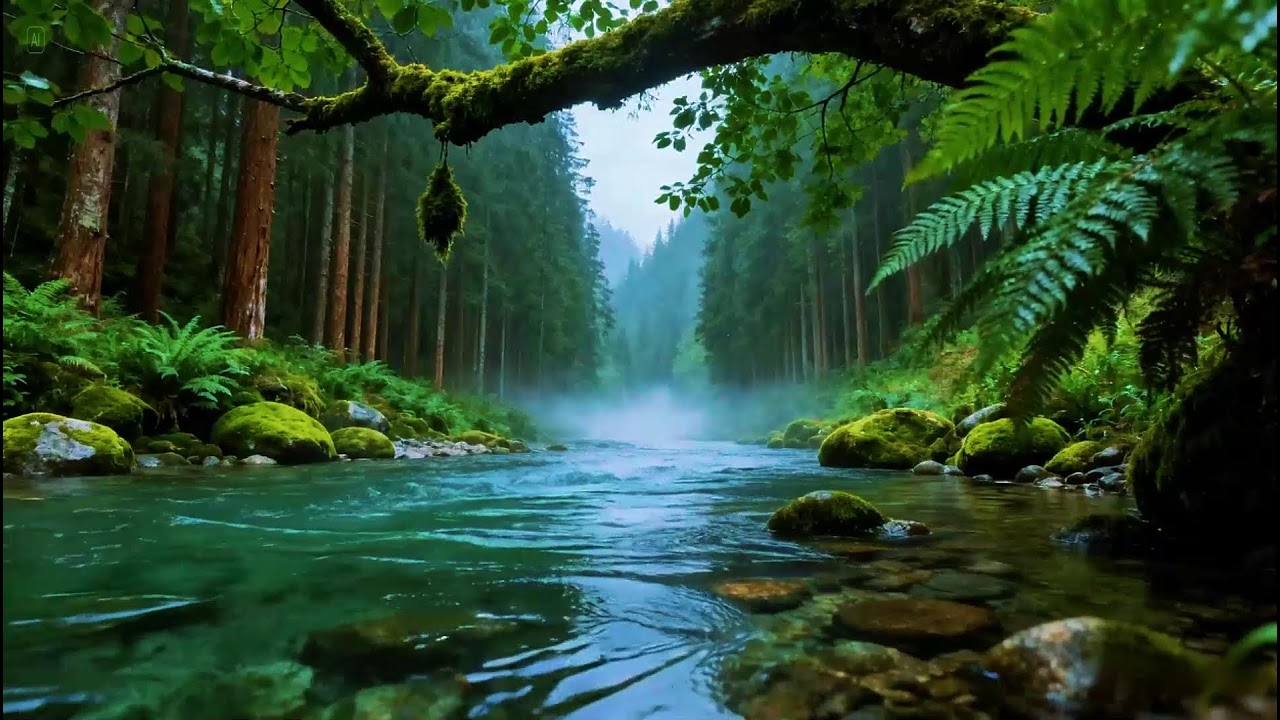 Calming Forest Ambience River Flowing Birds Chirping in Hidden Forest Ambience for Rest, Medicine