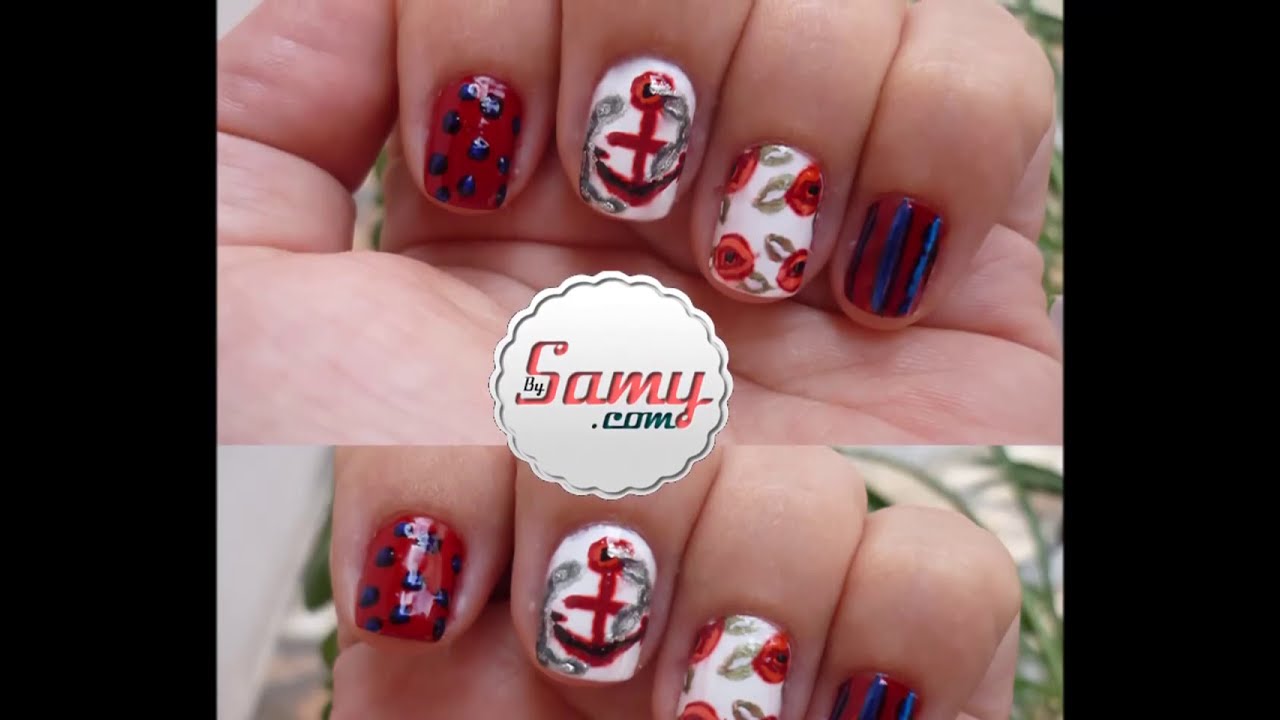 Nail Art Ancora e Po&aacute; Tutorial (unhas decoradas)