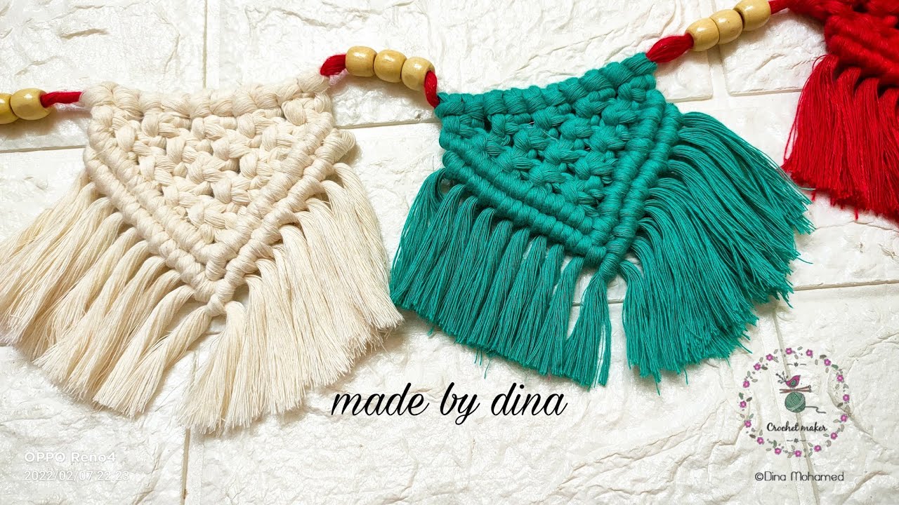 كروشيه زينة رمضان  بالمكرمية سهلة جدا. how to make macrame triangle for ramadan
