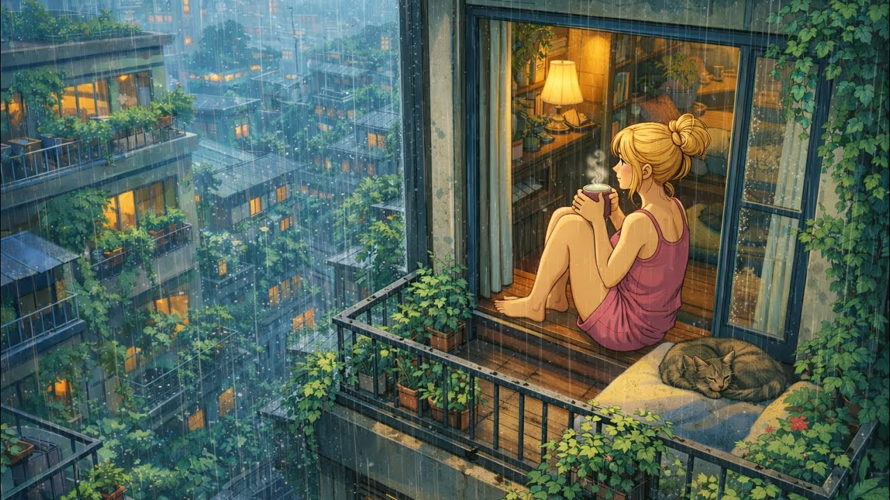 A Rainy Cozy Day in a Luxury Apartment | Ghibli Style ASMR Anime
