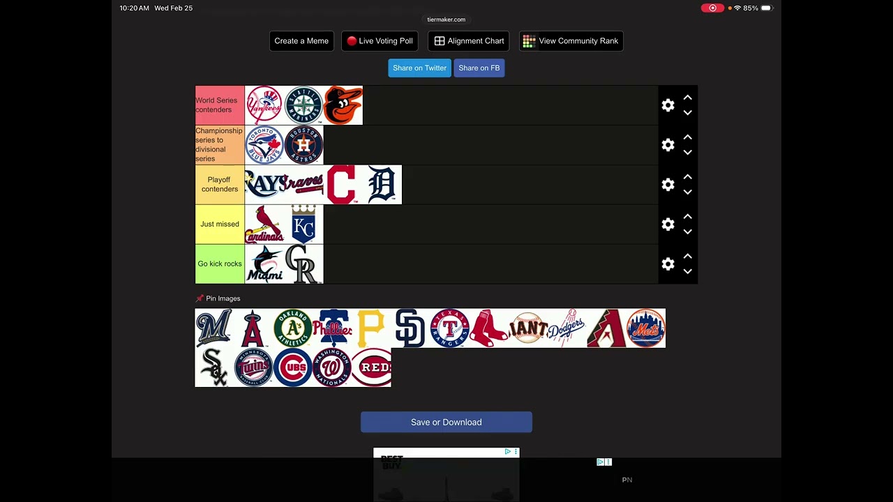 Ranking MLB teams for next year