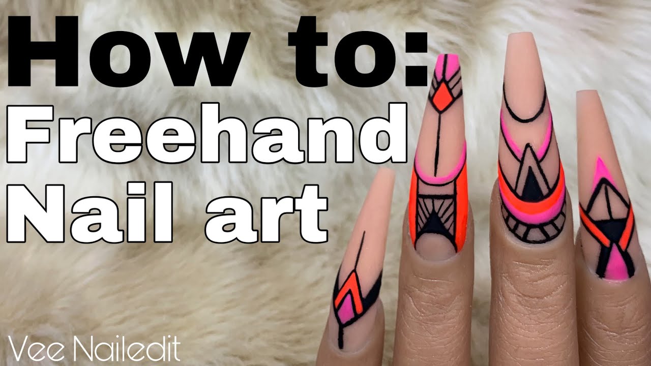 Freehand Nail Art Tutorial | Line Art | Neon Summer Nails | Vee Nailedit