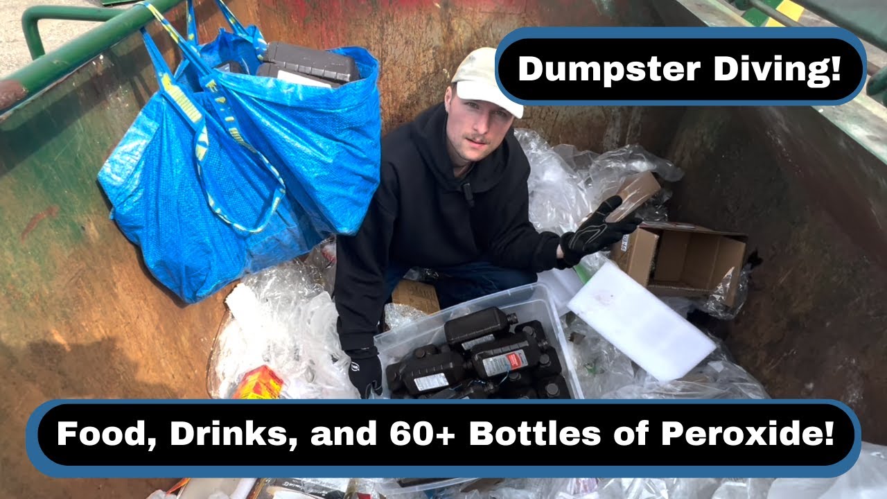Dumpster Diving! We Found Food, Drinks, and 60+ Bottles of Hydrogen Peroxide!