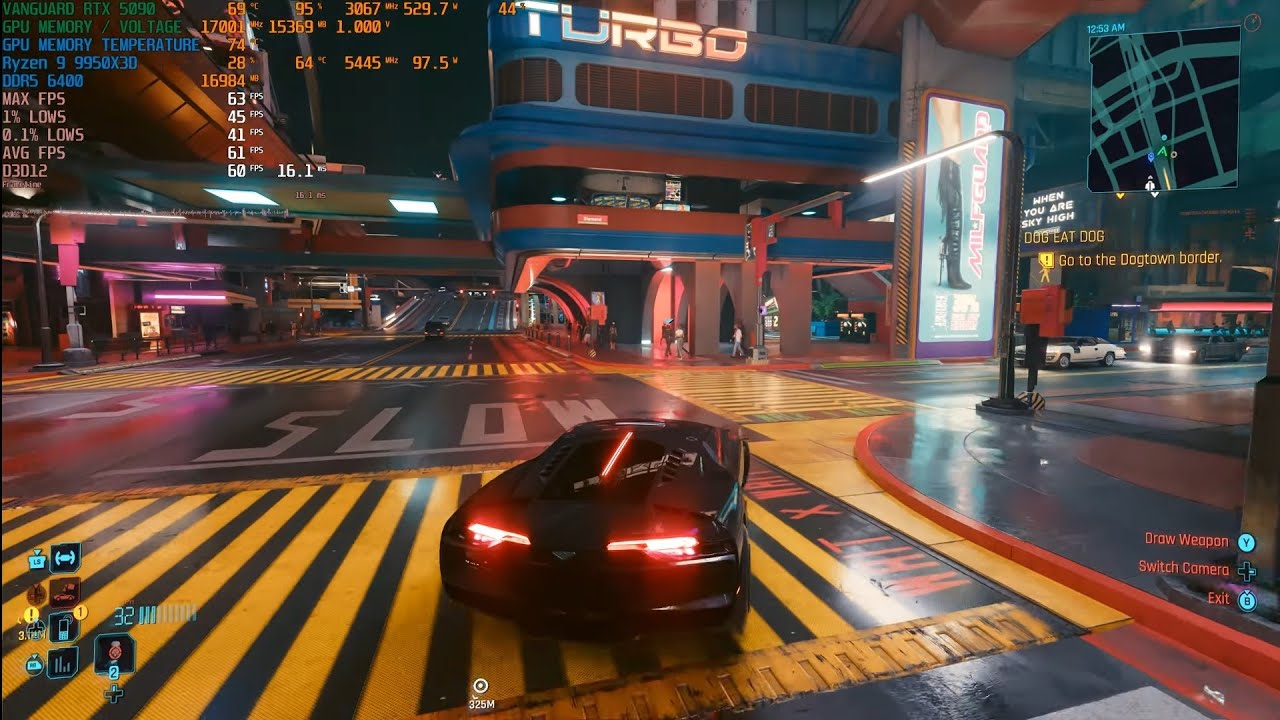 Cyberpunk 2077 4K DLSS Vanguard RTX 5090 AMD Ryzen 9 9950X3D Cinematic Performance Benchmark