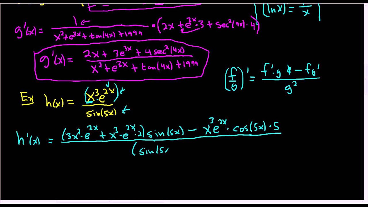 Calculus: Derivatives using the Product, Quotient, and Chain Rule