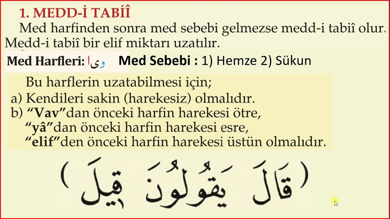 Tecvid 1. Ders |  Medd-i Tabii