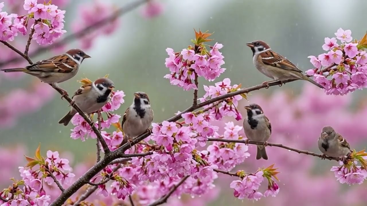 🌿🌧️ Spring Cherry Blossom Rain & Birds 🌸🐦 | Gentle Nature Sounds for Sleep & Relaxation (10 Hours)