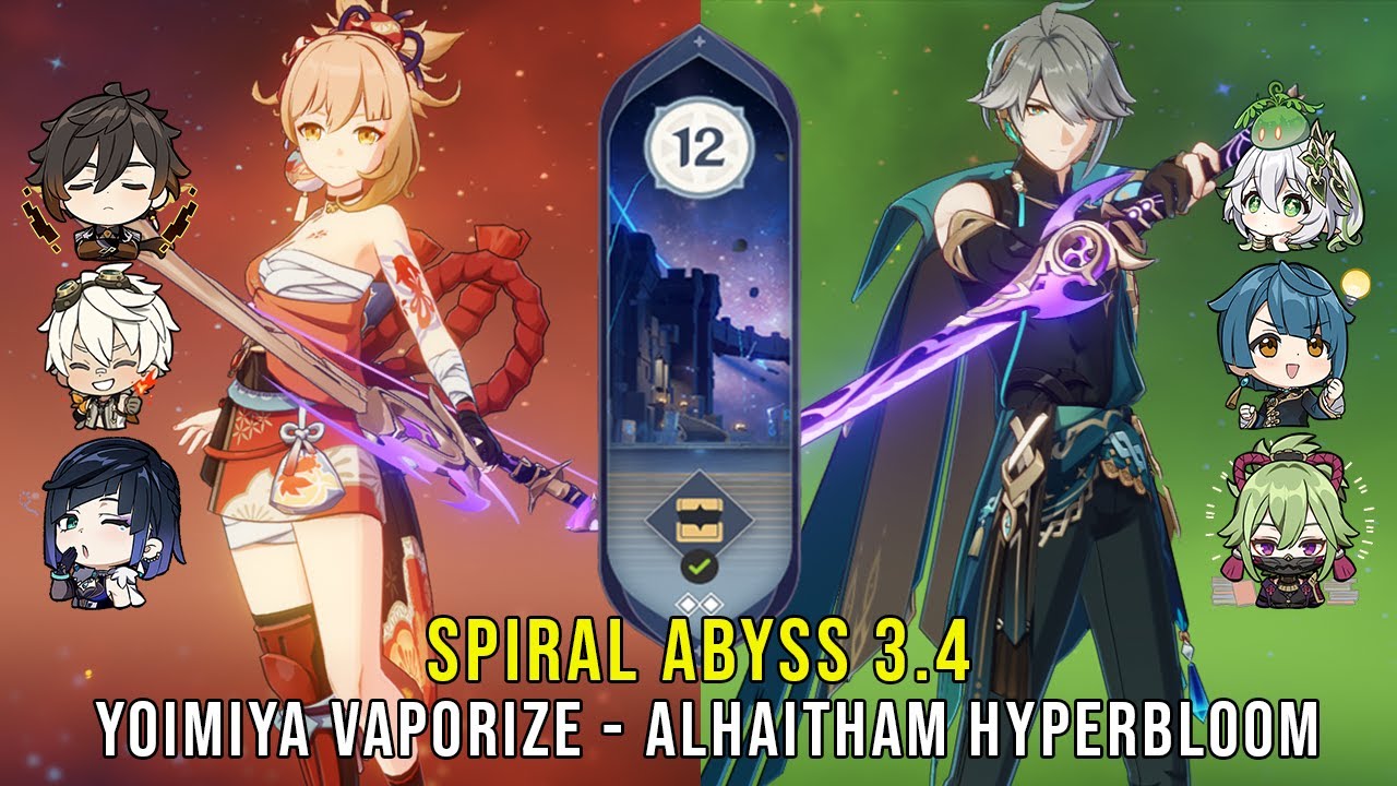 C0 Yoimiya Vaporize and C0 Alhaitham Hyperbloom - Genshin Impact Abyss 3.4 - Floor 12 9 Stars