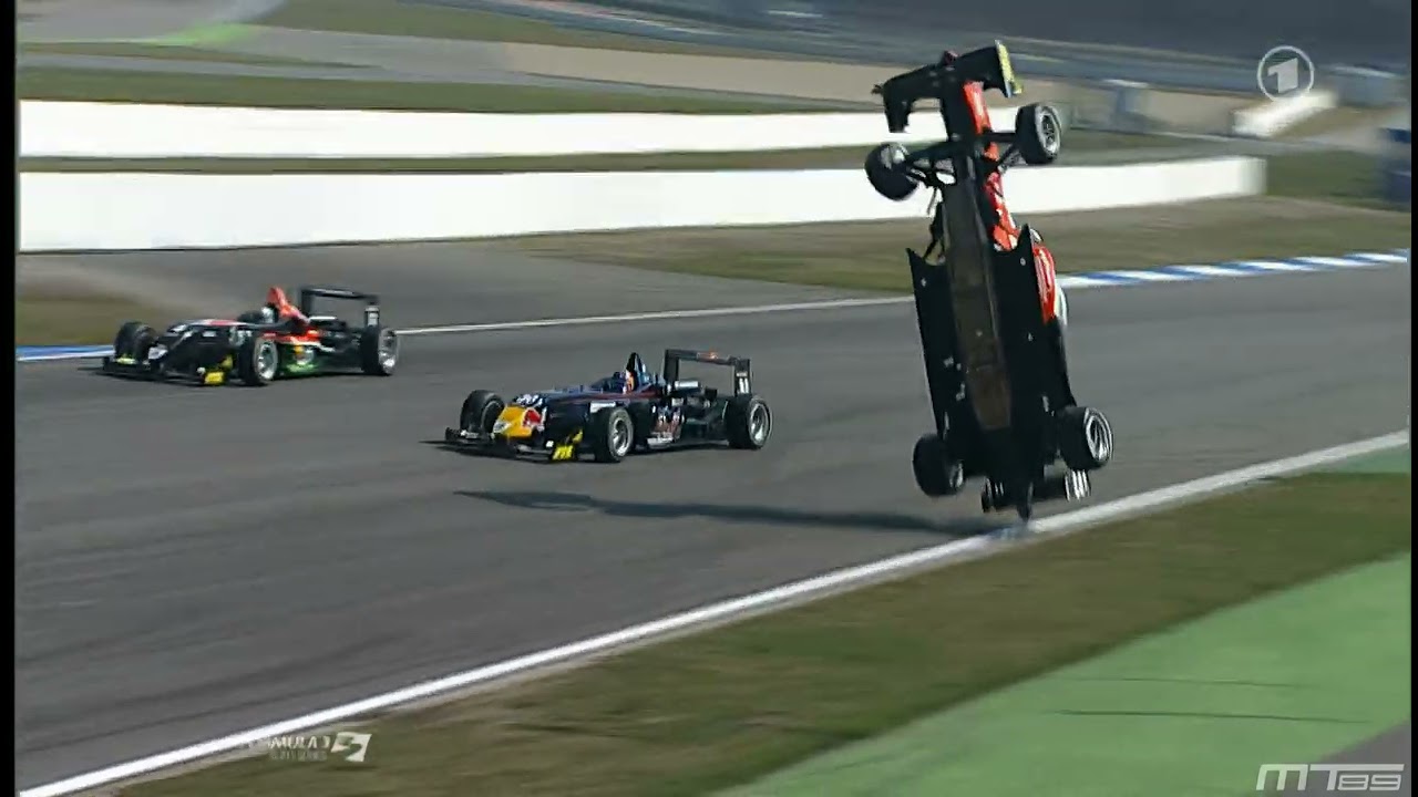 MT89 Formula3 Euroseries 2008 Hockenheim Race1 Lancaster crashes HQ replays [AI Upscaled]