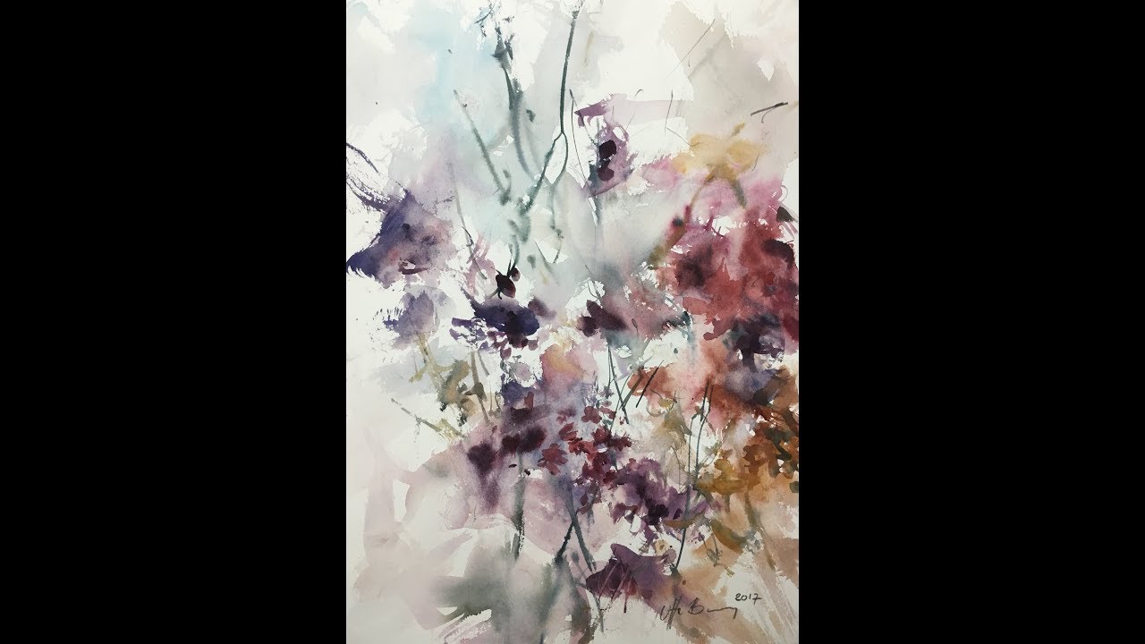 Ekspressiv blomster illustration akvarel motiv vådt på tørt flowers watercolor wet on dry