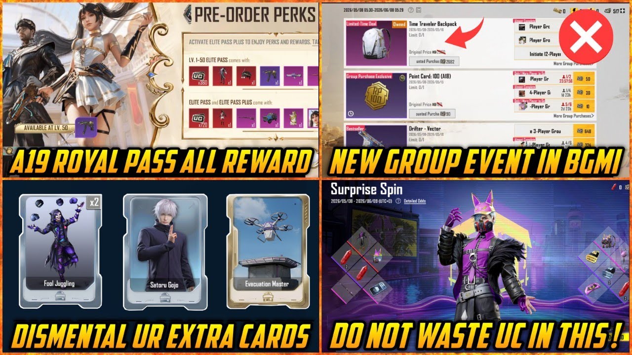 🔴 Dismental Extra Cards in Token BGMI | A19 Royal Pass All Reward | New Group Purchase Event in BGMI