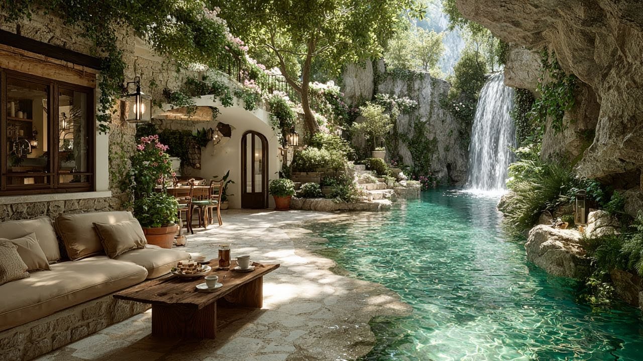Peaceful Stone Courtyard by the Falls | Birdsong for Work, Reading & Relax 🕊️💧
