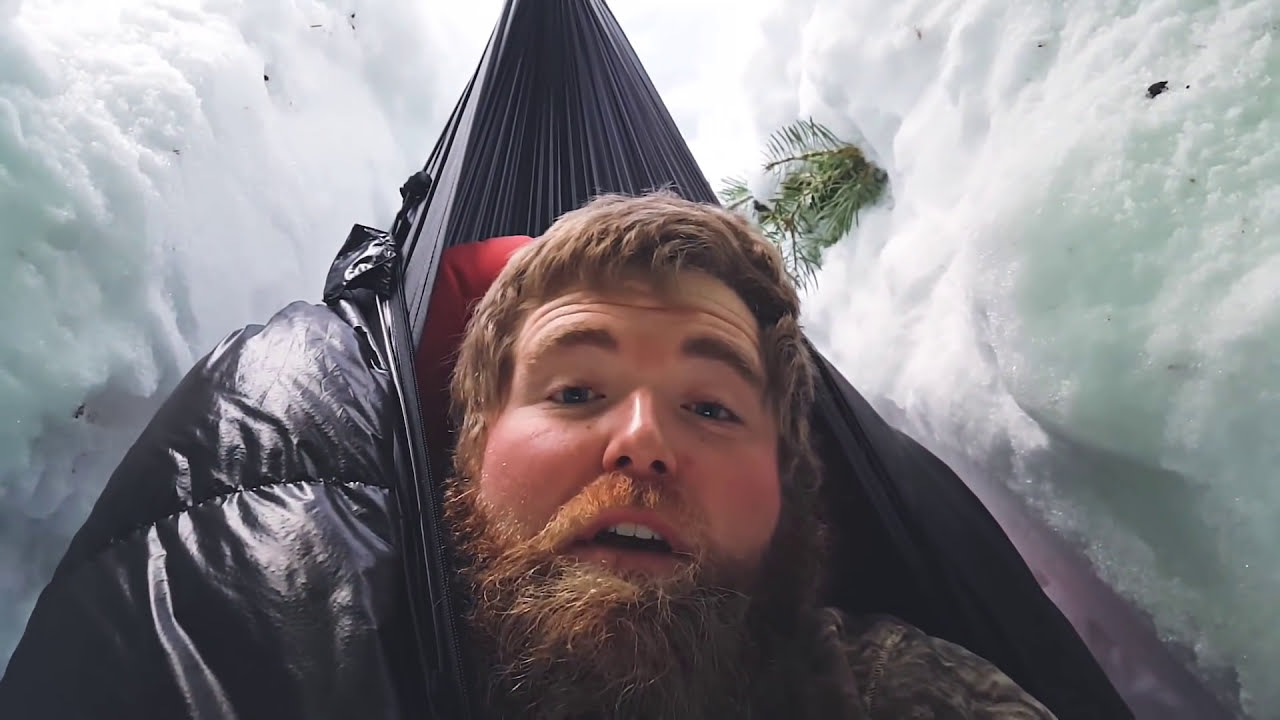 First Ever Hammock Snow Cave - BEST Winter Setup