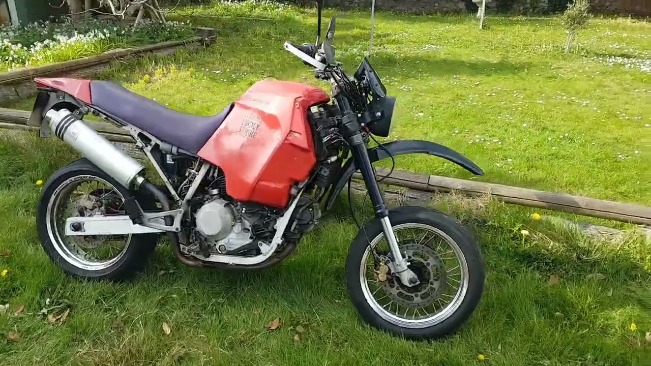 Cagiva Elefant 900 (Ducati) supermoto, cold start and run. April 2025