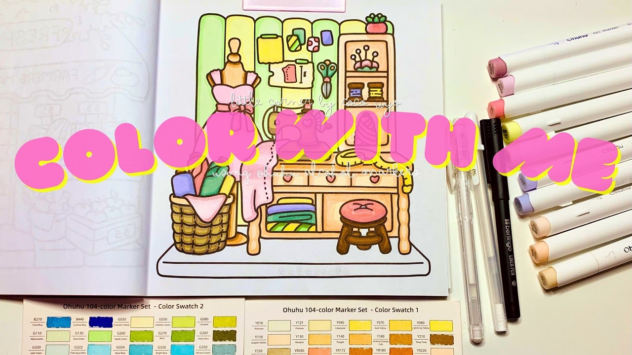My very first Color With Me! 🌸 ASMR Little Corner by Coco Wyo 🖍️using Ohuhu Markers #adultcoloring