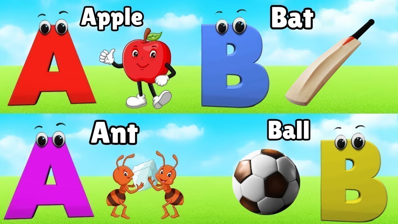 Песенка про фонетику ABC - обучающие видеопесни для малышей, буква А — яблоко, детские стишки, пе...