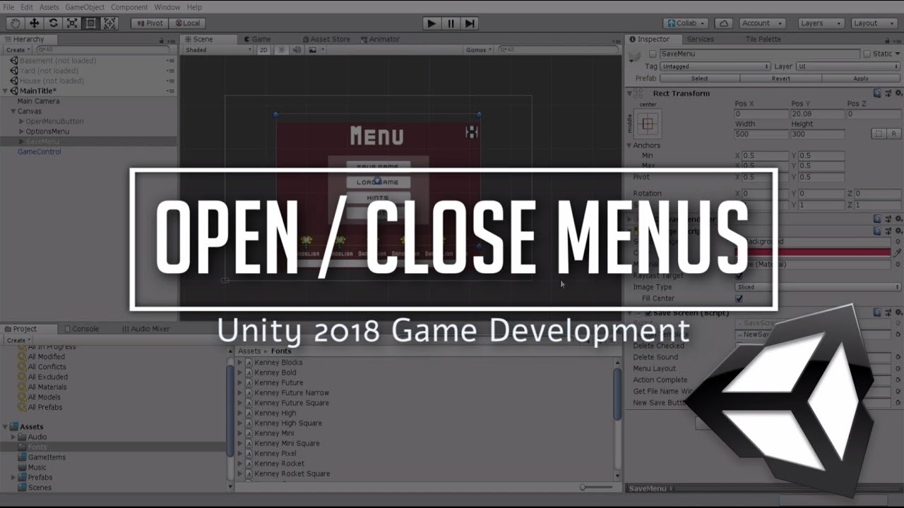 Open and Close Menus with Buttons or Escape Key | Unity 2018 Game Development