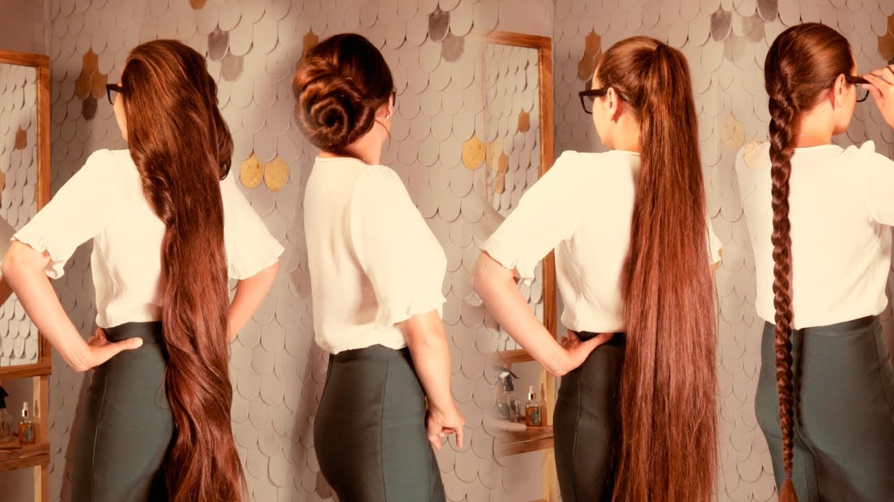 A teacher with super long hair chooses a hairstyle😍Dobromira Real Rapunzel teacher