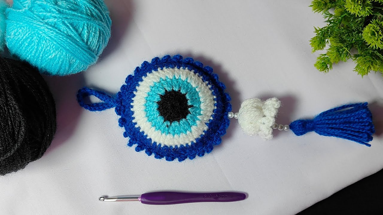 Cute crochet Evil Eye Hanging Tutorial 🧿 Easy crochet Keychain/Car Hanging/Purse hanging