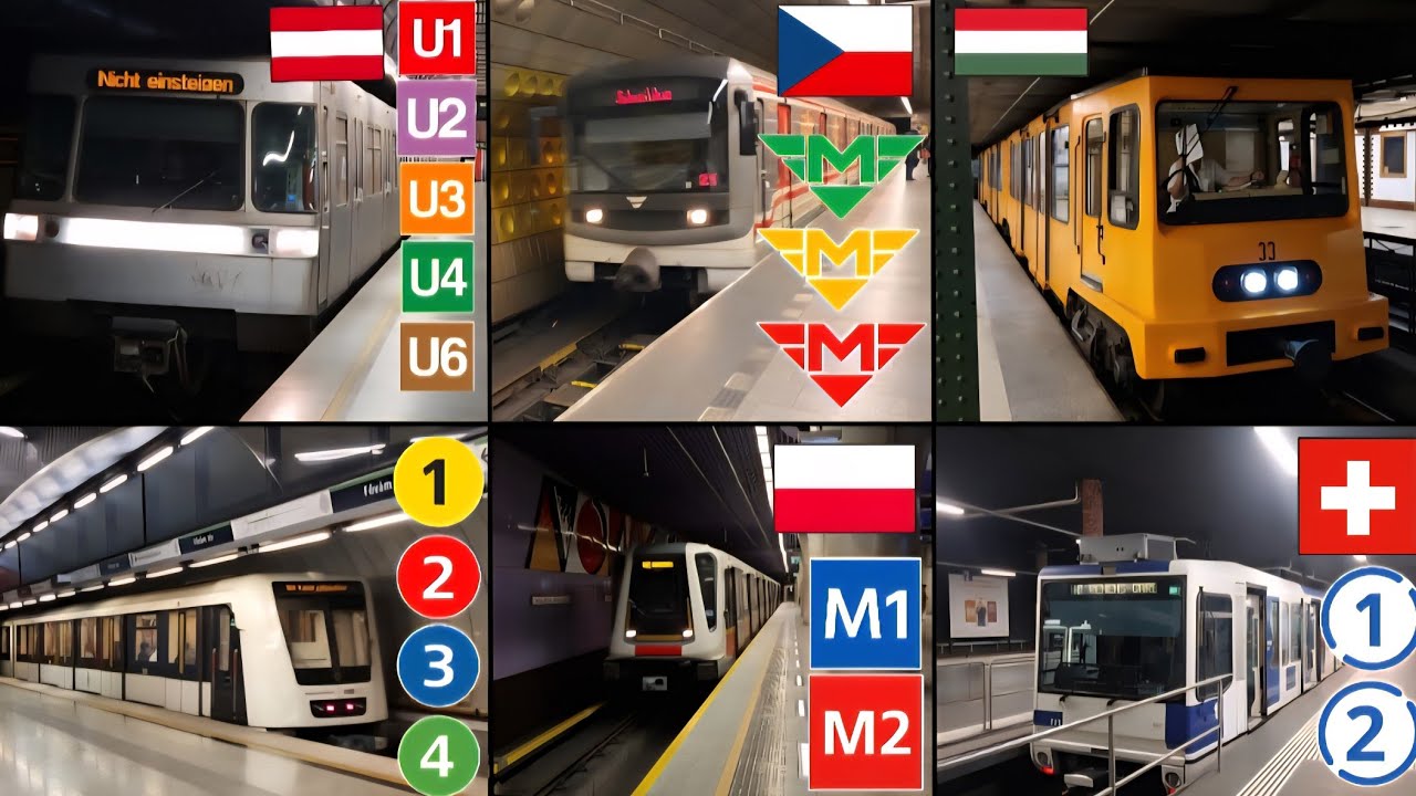 [4K] 🇦🇹🇨🇿🇭🇺🇵🇱🇨🇭 All The Metros Lines in Central Europe (2023 - 2024 - 2025)
