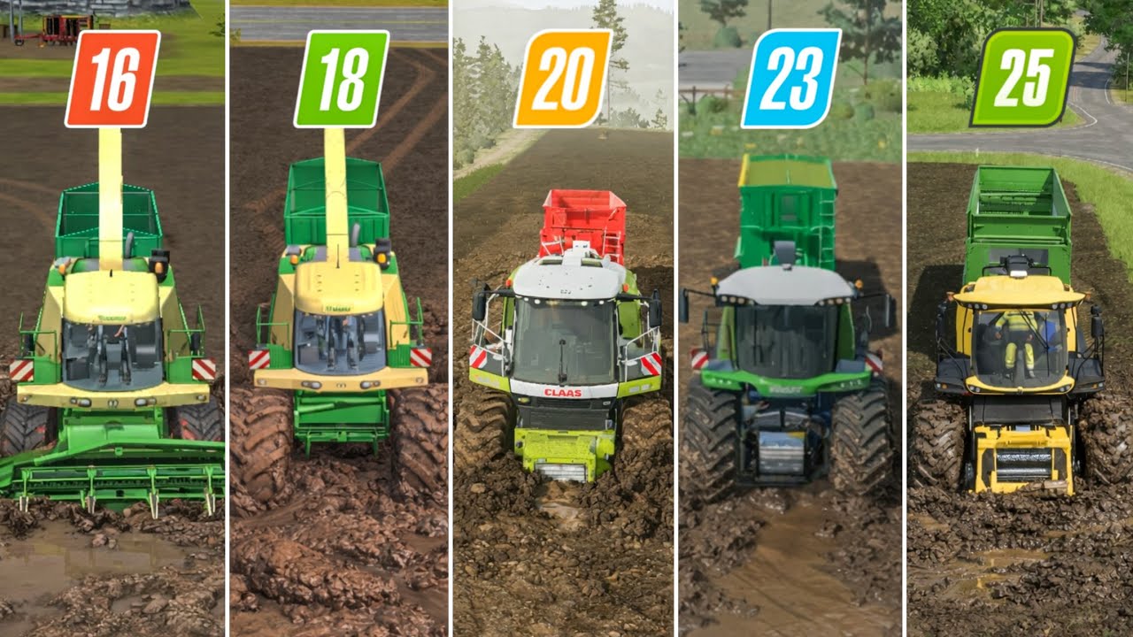 Fs16 Vs Fs18 Vs Fs20 Vs Fs23 Vs Fs25 | Harvester Stuck In Mud | Timelapse 