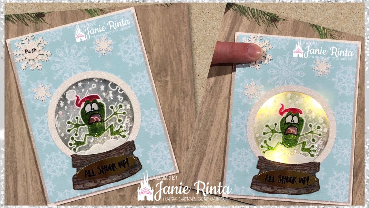 Snow Globe Light-Up Shaker Christmas Card - With Whimsy Stamps & Pear Blossom Press EZ Lights
