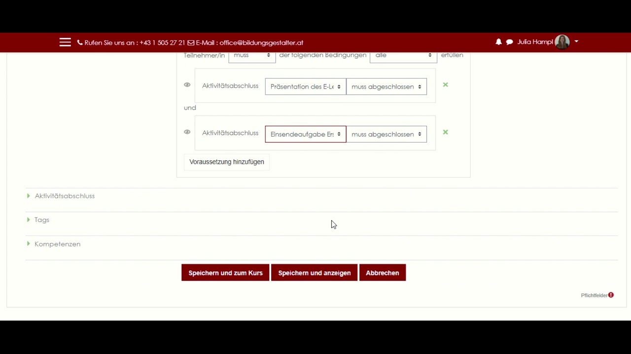 Tutorial Voraussetzungen auf Moodle hinzufügen