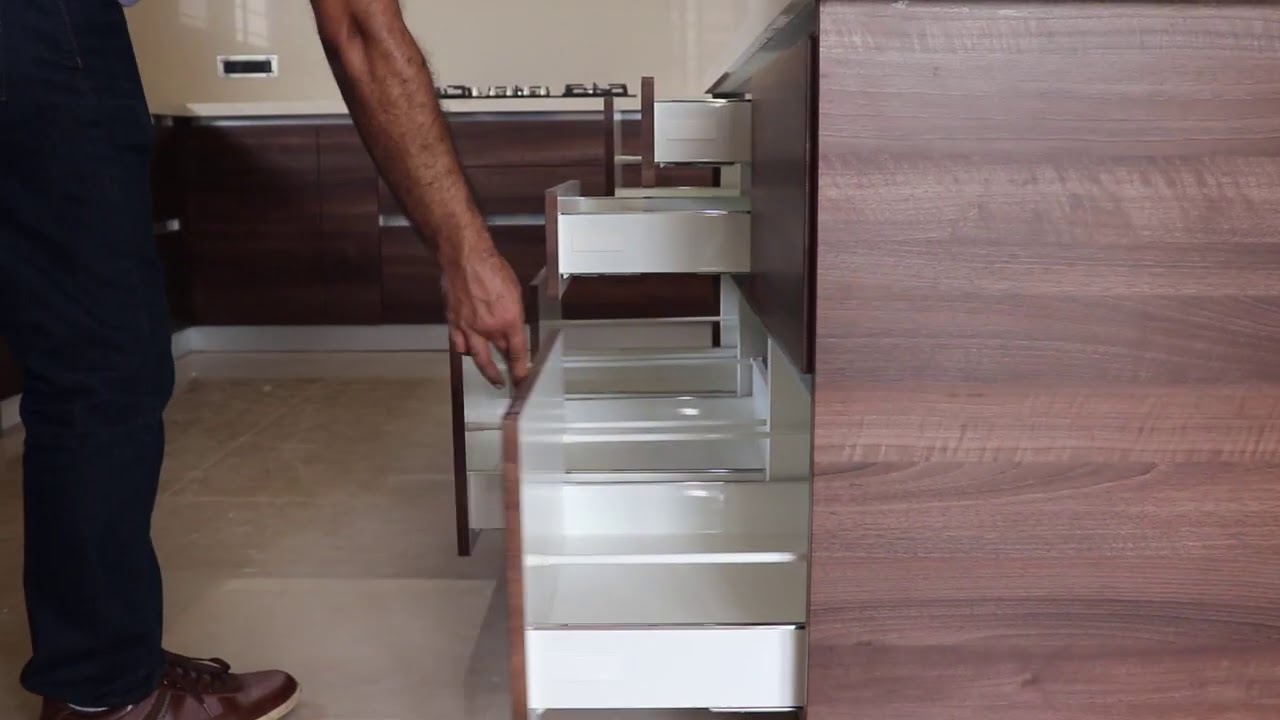 Handle-less Cabinets with soft closing drawers for Modular Kitchen