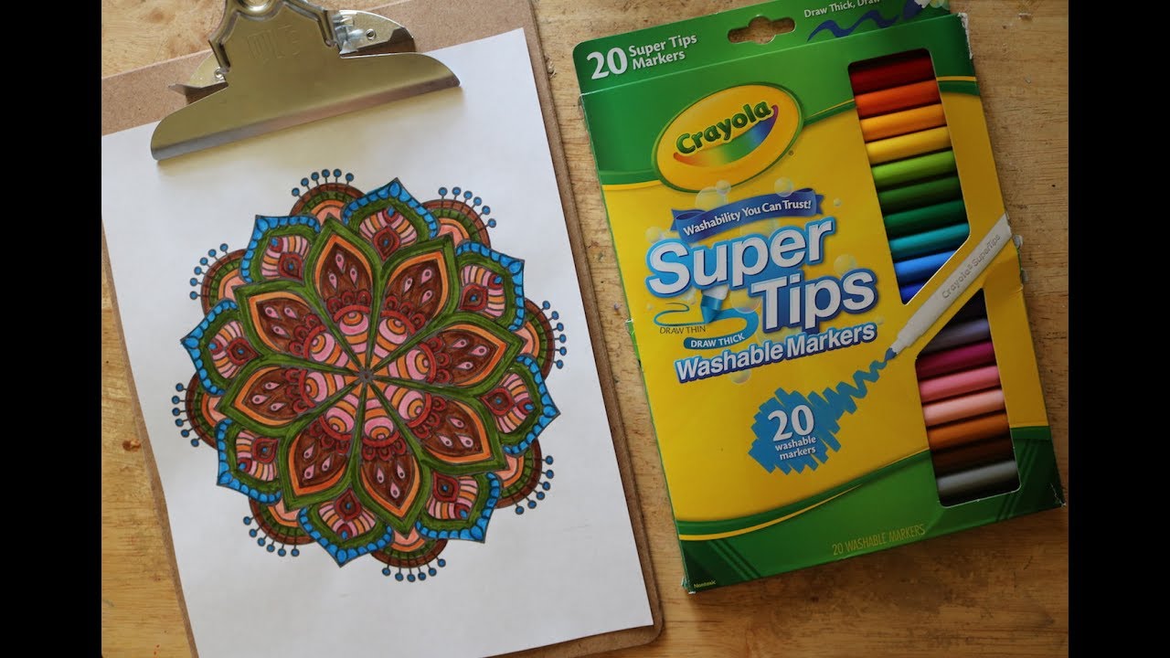 Coloring Mandalas for Adults | Mandala 1 with Crayola 20 Count Super Tips Washable Markers