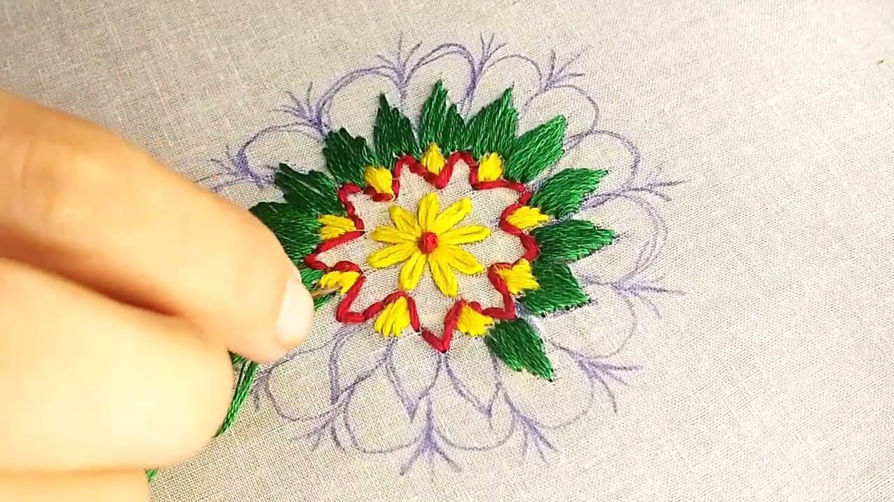 Traditional embroidery design | lazy daisy stitch | back stitch  #embroidery