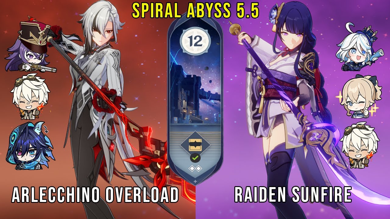 C0 Arlecchino Overload and C0 Raiden Sunfire | Genshin Impact Abyss 5.5 Floor 12 9 Stars