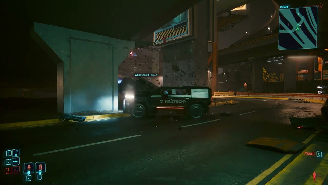 Cyberpunk 2077 - This occurs when you choose to follow Meredith Stout after meeting her.