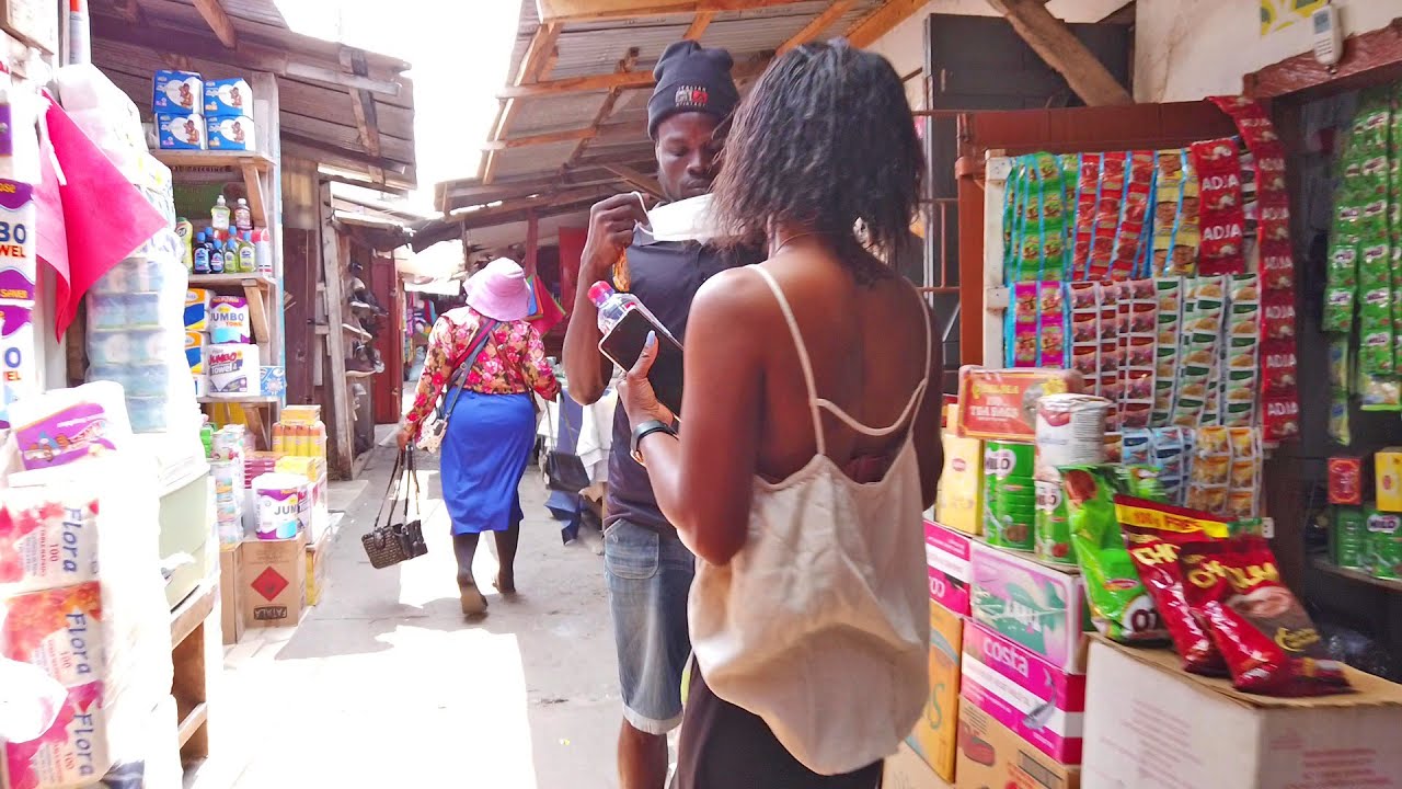 WALK INSIDE MARKET OF TEMA COMMUNITY 5 ACCRA GHANA AFRICAN WALK VIDEOS