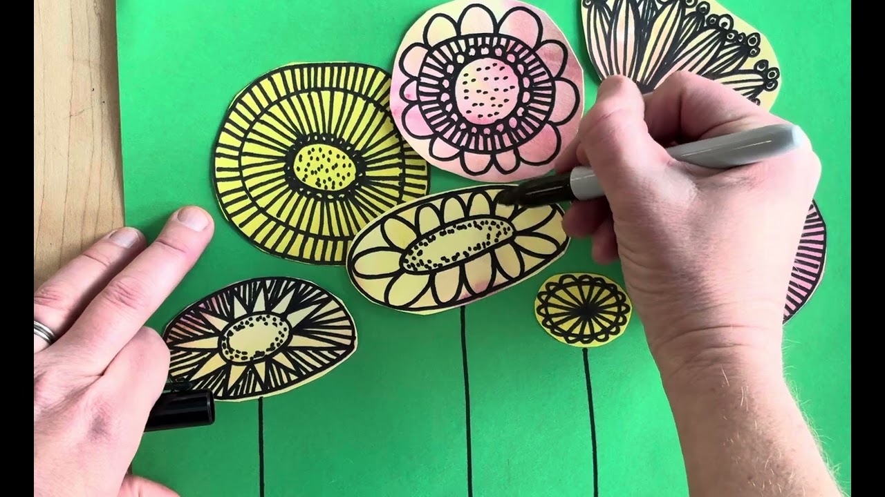 Spring Flowers drawing stems and leaves sharpie