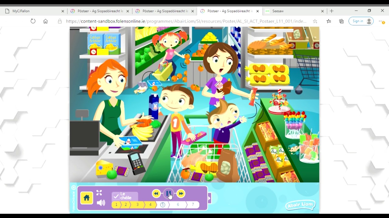 Póstaer   Ag Siopadóireacht le Mamaí comhrá- Gaeilge -Shopping with mummy