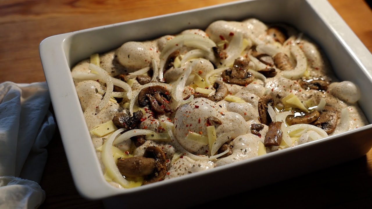 Mushroom Onion & Cheese Focaccia | Baking ASMR