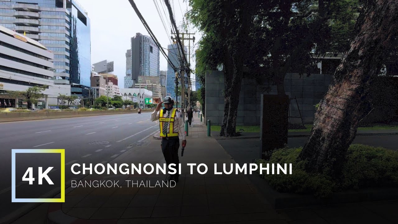 Walking Sathon Road Chongnonsi to Lumphini | Virtual Walking Tour | Bangkok, Thailand